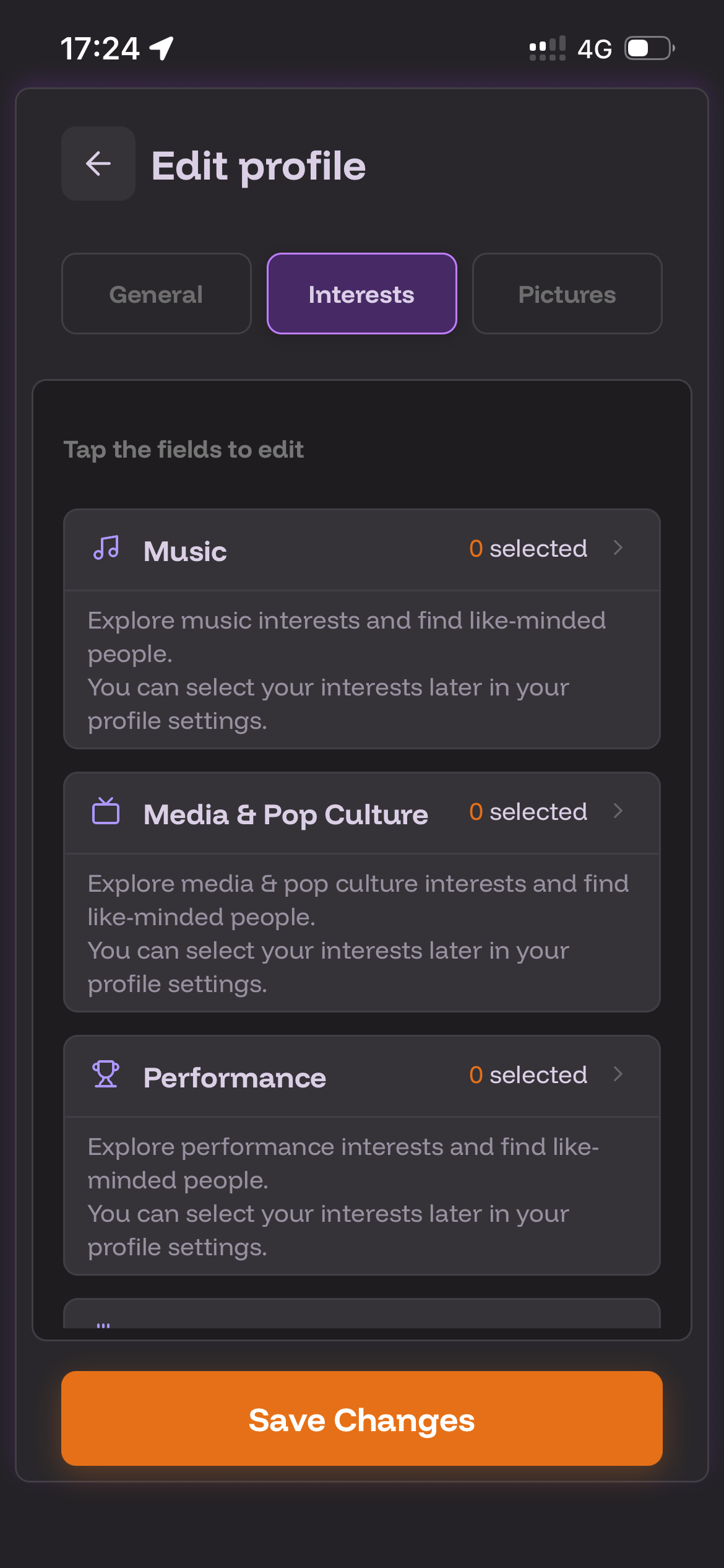 Choose your interests in your Places profile