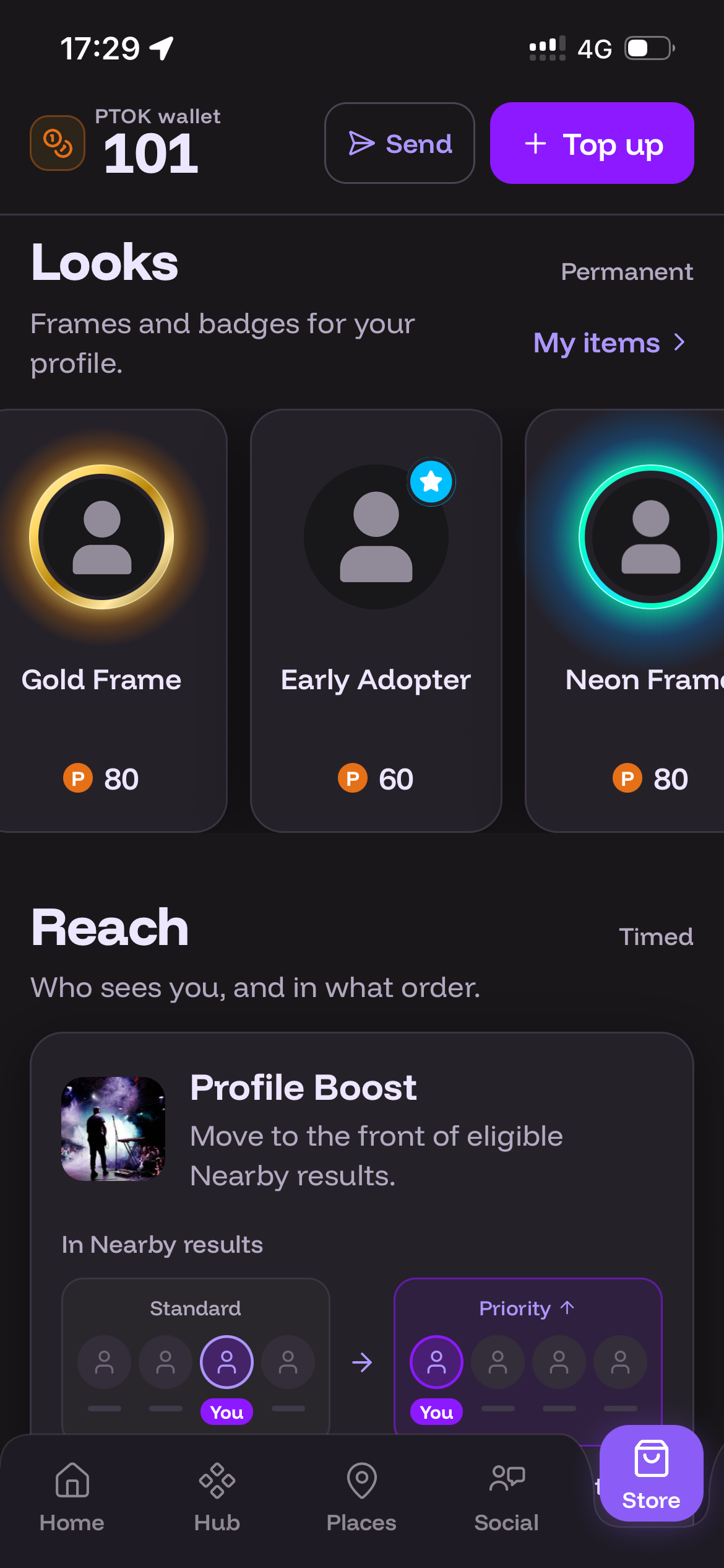 Marketplace profile frames, badges and profile boost